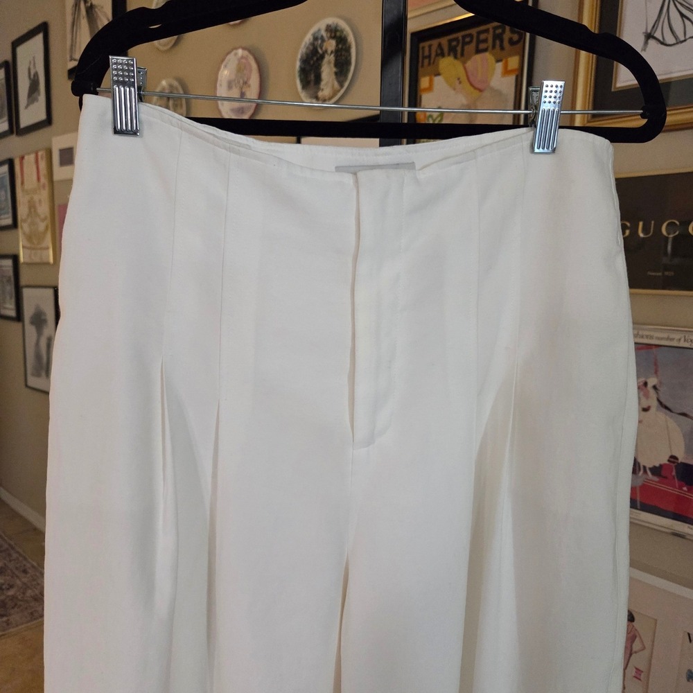 WAYF Ivory White High Waisted Wide Leg Pleated Trousers Pants Large Business - Picture 5 of 7